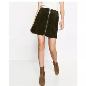 Green faux suede skirt